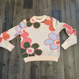 THML Anthropologie Cream Colored Multi Colored Floral Print Sweater Women’s XS